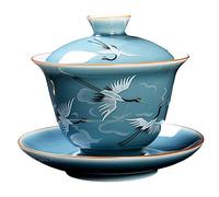 Ecoodisk Porcelain Gai Wan 5oz /150ml Chinese Ceramic Hand Painted Crane Gai Wan Tea Set Teapot Tea Cup Cup Saucer Set