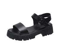 Ecoodisk Sandals Platform Square Heels Ankle Buckle Summer Woman Shoes 2022 Fashion PU Leather Solid Ladies Pumps Non-slip Female-black,5