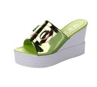 Ecoodisk Summer Sexy Platform Wedges Sandals Women Fashion High Heels Female Slippers-Green,38