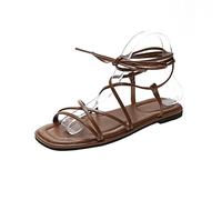 Ecoodisk Tie Up Ankle Strap Flat Sandals For Women Summer Flats Heel Lace-up Leather Sandals Fashion-Auburn,6