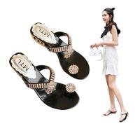 Ecoodisk Women Sandals Flip Flop Fashion Rhinestone Wedges Shoes Crystal High Heels Sandals Women Shoes Summer Casual Beach Sandals