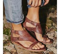 Ecoodisk Women Sandals Soft Leather Flat Sandals Shoes Women Plus Size Peep Toe Summer Sandals Casual Gladiator Beach Sandalias Mujer