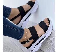 Ecoodisk Women's Platform Sandals 2022 New Summer Heels Sandalias Mujer Lightweight Wedges Size 35 EU Black