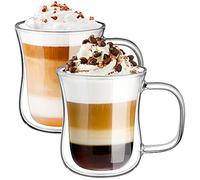 ecooe 2x240ml Double Walled Coffee Glasses Mugs Cappuccino Latte Macchiato Glasses Cups with Handle Borosilicate Heat Resistant Glass Cups for Coffee Tea Milk Juice Ice Cream