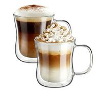 ecooe 2x350ml Double Walled Coffee Glasses Mugs Cappuccino Latte Macchiato Glasses Cups with Handle Borosilicate Heat Resistant Glass Cups for Coffee Tea Milk Juice Ice Cream