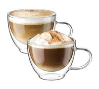 ecooe 2x350ml Double Walled Coffee Glasses Mugs Cappuccino Latte Macchiato Glasses Cups with Handle Borosilicate Heat Resistant Glass Cups for Coffee Tea Milk Juice Ice Cream