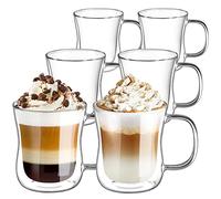 ecooe 6x350ml Double Walled Coffee Glasses Mugs Cappuccino Latte Macchiato Glasses Cups with Handle Borosilicate Heat Resistant Glass Cups for Coffee Tea Milk Juice Ice Cream
