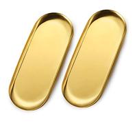 ecooe Extra Big Golden Tray Stainless steel Storage Tray Cosmetics Jewelry Organizer - 2 Pack (30cm), Ornaments Plate for Candle Cake Drinks Watch