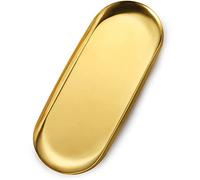 ecooe Extra Large 30 x 12 cm Tray Gold Plate Stainless Steel Cosmetic Organiser Small Items Tray - 1 Piece, Decorative Plate for Jewellery Cosmetics Candles Dessert