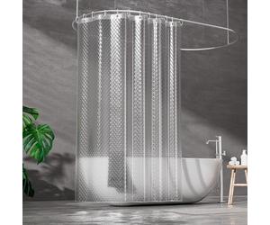ecooe Shower Curtain Waterproof Mildew Resistant 180 x 200 cm Plastic Clear Shower Curtains 100% EVA Bath Curtain 3D Rhombus 70 x 78 Inch with 12 Hooks Rings for Shower or Bathtub