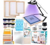Ecoofor Screen Printing Kit - 53pcs All-in-One Set with 50W UV Exposure Lamp,3 Size Wood Screen Printing Frames, 6 Colors Screen Printing Ink, 15 A4 Size Inkjet Transparency Films