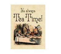 Ecool Alice in wonderland it's always tea time retro shabby chic vintage style picture metal wall plaque sign (200mm x 150mm)