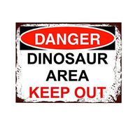 Ecool Danger dinosaur area keep out retro shabby chic vintage style picture metal wall plaque sign (150mm x 100mm)