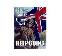 Ecool If your going through hell keep going winston churchill quote retro shabby chic vintage style picture metal wall plaque sign fridge magnet