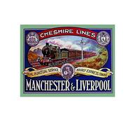 Ecool Manchester & Liverpool hourly express trains cheshire lines retro shabby chic vintage style picture metal wall plaque sign (280mm x 200mm)