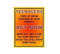 Ecool Teenagers act now move out and get a job retro shabby chic vintage style picture metal wall plaque sign fridge magnet