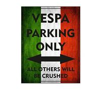 Ecool Vespa parking only all others will be crushed plaque retro shabby chic vintage style picture metal wall plaque sign fridge magnet