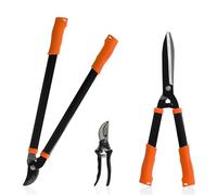 ECOOPTS - 3 Piece Garden Tool Set with lopper, hedge shears and bypass pruner, tree and shrub care kit, gardening tools for indoor gardening and
