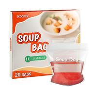 ECOOPTS Sealed Freezer Storage Bags 1 Litre Reusable Soup & Sauce Liquid Bags (Pack of 20)