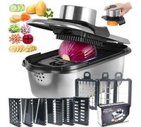 Ecopandy 2L Kitchen Mandoline Vegetable Slicer 304 Stainless Steel, Vegetable Chopper Vegetable Cutter - Salad Chopper Veggie Onion Salad Food Chopper Ktchen Gadgets & Cheese Grater, 9-in-1 Black