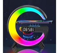 Ecopandy G Shape Table Lamp,Wireless Speaker, Atmosphere Night Light with Wireless Charging Function, Bedside Lamp with Alarm Clock & Charging Function, Bedroom Bedside Lamp, Gifts (Black)