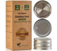 EcoPeaceful 316 Surgical Stainless Steel Mason Jar Lids REGULAR Mouth,ORIGINAL DESIGN,Stackable w/ Pull-Tab Silicone Seal. Rust-proof, Airtight, Leak-proof, Vegan, BPA-Free, Reusable,Not for Canning