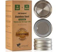 EcoPeaceful 316 Surgical Stainless Steel Mason Jar Lids WIDE Mouth -ORIGINAL DESIGN- Stackable w/Pull-Tab Silicone Ring Seal. Rust-proof, Airtight, Leak-Proof, BPA-Free, PVC-Free - Not for Canning