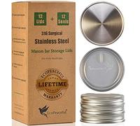 EcoPeaceful 316 Surgical Stainless Steel Mason Jar Lids WIDE Mouth - Rust-proof, Airtight, Leak-proof, BPA-Free, PVC-free, Vegan, Reusable - Not for Canning