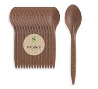 ECOPICNIC 100 Pack Dark Brown Disposable WPC Spoons | Eco-Friendly Biodegradable Wooden-Style Spoons for Catering Takeaway and Events Strong and Stylish Cutlery for Any Dish
