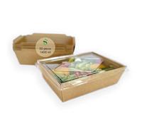 ECOPICNIC 200 Pack Kraft Lunch Boxes with Clear Lids 1600 ml | Disposable Takeaway Food Containers, Eco-Friendly Boxes for Salads, Sandwiches, Desserts, and Snacks