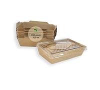 ECOPICNIC 200 Pack Kraft Lunch Boxes with Clear Lids 500 ml | Disposable Takeaway Food Containers, Eco-Friendly Boxes for Salads, Sandwiches, Desserts, and Snacks