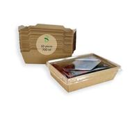 ECOPICNIC 50 Pack Kraft Lunch Boxes with Clear Lids 700 ml | Disposable Takeaway Food Containers, Eco-Friendly Boxes for Salads, Sandwiches, Desserts, and Snacks