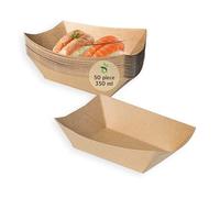 ECOPICNIC 50 Pack Kraft Paper Food Boats 350 ml | Eco-Friendly Disposable Serving Trays for Snacks, Canapes, and Party Food, Ideal for Takeaway and Events