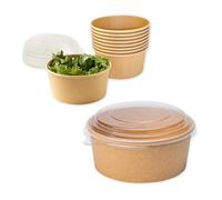ECOPICNIC 50 Pack Kraft Salad Bowls with PET Lids 1000 ml | Disposable Food Containers for Salads, Soups, and Takeaway, Eco-Friendly Paper Bowls with Clear Leak-Proof Lids