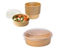 ECOPICNIC 50 Pack Kraft Salad Bowls with PET Lids 500 ml | Disposable Food Containers for Salads, Soups, and Takeaway, Eco-Friendly Paper Bowls with Clear Leak-Proof Lids