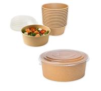 ECOPICNIC 50 Pack Kraft Salad Bowls with PP Lids 750 ml | Disposable Food Containers for Salads, Soups, and Takeaway, Eco-Friendly Paper Bowls with Clear Leak-Proof Lids