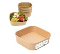 ECOPICNIC 50 Pack Square Kraft Salad Bowls 1000 ml | Eco-Friendly Disposable Food Containers for Salads, Soups, Snacks, and Desserts, Ideal for Takeaway and Catering