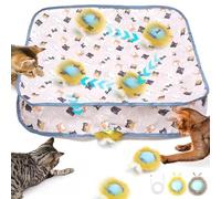 EcoPinnacle Interactive Cat Toy Ball, Automatic Moving Cat Ball in Pouch,Interactive Cat Toys for Indoor Cats,Motion Activate Chirping Cat Toy Hide and Seek Mouse Catching Game (Square-Brown)