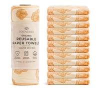 EcoPledge Reusable Paper Towels Washable Roll - Thick 12-pc Two Layered Ultra Absorbent Paperless Certified Organic Cotton Towels - Large Cloth Kitchen Paper Towel with Hanging Loop