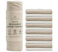 EcoPledge Reusable Paper Towels Washable Roll - Thick 12-pc Two Layered Ultra Absorbent Paperless Certified Organic Cotton Towels - Large Cloth Kitchen Paper Towel with Hanging Loop