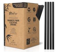 EcoPreps 5” Biodegradable Bamboo Fiber Cocktail Straws | 200 Count, 100% Compostable, Plastic-Free, Eco-Friendly Drinking Straws | 5-Inch Heat-Resistant PHA, Black Bamboo Plant Fiber Disposable Straws