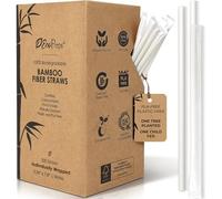 EcoPreps Biodegradable Bamboo Fiber Straws, Compostable Individually Wrapped Straws | 300 Count, 100% Plastic-Free, Eco-Friendly Drinking Straw - 7.8'' Plant Fiber Disposable Straw in White Paper Wrap