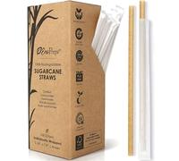 EcoPreps Biodegradable Sugarcane Straws, Compostable Individually Wrapped Straws | 100 Count, 100% Plastic-Free, Eco-Friendly Drinking Straw | 7.8” Sugar Fiber Disposable Straw, Packed in Paper Wrap