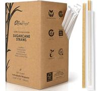 EcoPreps Biodegradable Sugarcane Straws, Individually Wrapped Straw, 300 PC