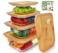 EcoPreps Glass Food Storage Containers with Bamboo Lids [4 Pack] 100% Plastic Free, Eco-Friendly, Oven, Microwave Safe Glass Meal Prep Containers, Glass Lunch Containers, Bamboo Lid Storage Containers
