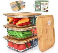 EcoPreps Glass Meal Prep Containers with Bamboo Lids, 2 Compartment Glass Bento Box Container Set (3 Pack) | 100% Plastic Free, Eco-Friendly, Lunch Containers with Lids Made of Bamboo - Set of 3