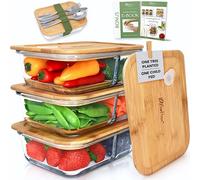 EcoPreps Glass Meal Prep Containers with Bamboo Lids, 2 Compartment Glass Bento Box Container Set (3 Pack) | 100% Plastic Free, Eco-Friendly, Lunch Containers with Lids Made of Bamboo - Set of 3