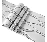 Ecoptyza Curved Stripe Embossed Wallpaper, 3D Modern Glitter Fabric Wallpaper, Non Woven Wave Stripes Roll, for Livingroom Bedroom Kitchen