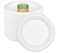 ECORIYO 7-Inch Round Disposable Bagasse Sugarcane Plates - 125-Pack Biodegradable, Eco-Friendly Tableware - Freezer-Safe & Microwave-Safe for Picnics or Parties - White