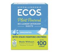 ECOS Hypoallergenic Laundry Detergent Sheets - Fragrance-Free for Sensitive Skin, Plant Powered, Compact Plastic Free Packaging, Results at All Temperatures, Free & Clear, 50 Count